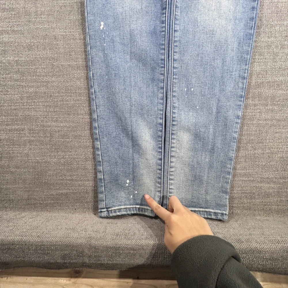PacSun Stacked Skinny Jeans Mens 33x32 Light Blue Good Distressed Paint Splatter